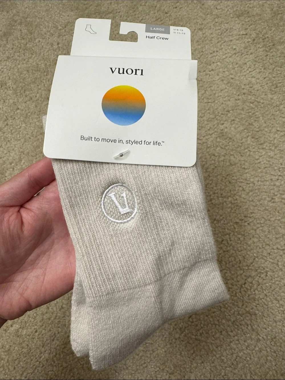 Vuori Half Crew Socks in Salt Heather
